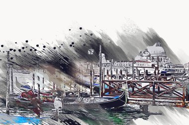 Venedik sanat eskizi çizimi eğlenceli tasarım antika retro