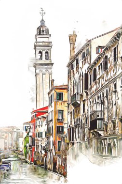 Venedik sanat eskizi çizimi eğlenceli tasarım antika retro