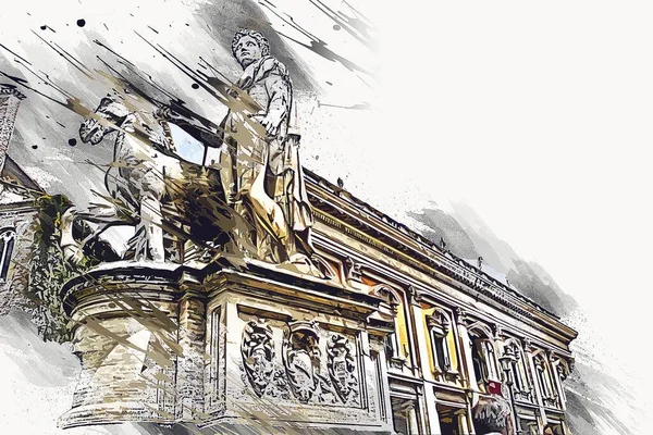 Seni Roma Itali Menggambar Sketsa Ilustrasi Menyenangkan Desain Antik Retro — Stok Foto