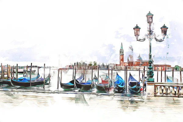 Venecia Arte Dibujo Boceto Ilustración Divertido Diseño Vintage Retro — Foto de Stock