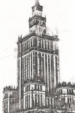 Varşova şehir manzarası dış sanat çizimi çizimi