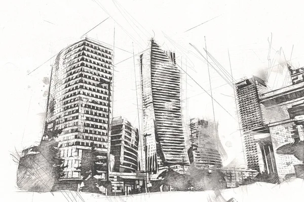 Warsaw Cityscape Exterior Art Drawing Sketch Illustration — Stock Photo, Image