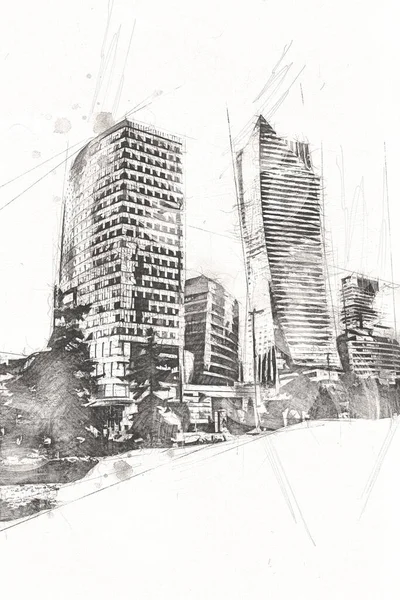 Warsaw Cityscape Exterior Art Drawing Sketch Illustration — Stock Photo, Image