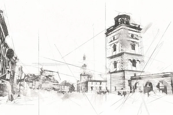 Warsaw Cityscape Exterior Art Drawing Sketch Illustration — Stock Photo, Image