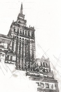Varşova şehir manzarası dış sanat çizimi çizimi