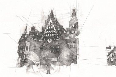 Wroclaw City Poland antika sanat eskizi çizimi