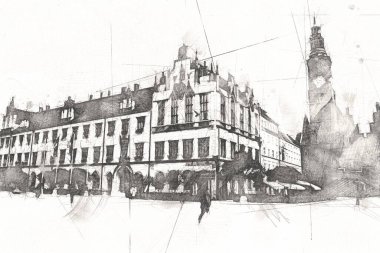 Wroclaw City Poland antika sanat eskizi çizimi
