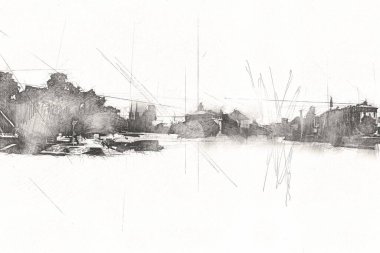 Wroclaw City Poland antika sanat eskizi çizimi