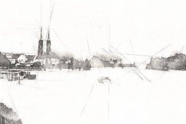 Wroclaw City Poland antika sanat eskizi çizimi