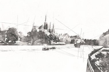 Wroclaw City Poland antika sanat eskizi çizimi