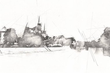 Wroclaw City Poland antika sanat eskizi çizimi