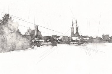 Wroclaw City Poland antika sanat eskizi çizimi