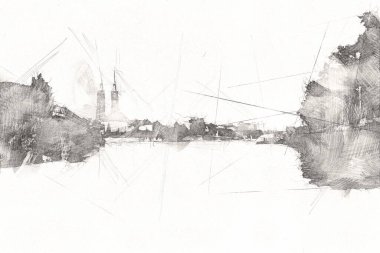 Wroclaw City Poland antika sanat eskizi çizimi