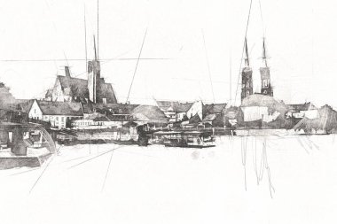 Wroclaw City Poland antika sanat eskizi çizimi