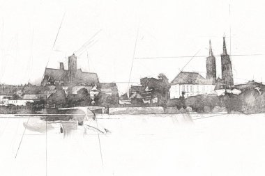Wroclaw City Poland antika sanat eskizi çizimi