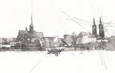 Wroclaw City Poland antika sanat eskizi çizimi
