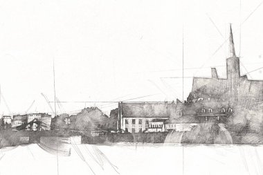Wroclaw City Poland antika sanat eskizi çizimi