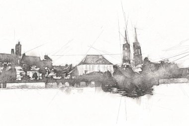 Wroclaw City Poland antika sanat eskizi çizimi