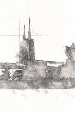 Wroclaw City Poland antika sanat eskizi çizimi