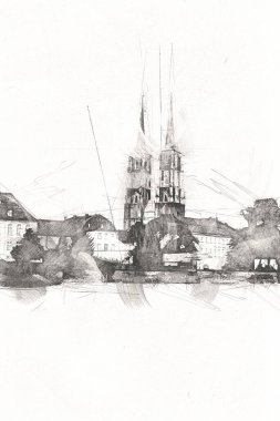 Wroclaw City Poland antika sanat eskizi çizimi