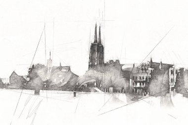Wroclaw City Poland antika sanat eskizi çizimi