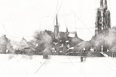 Wroclaw City Poland antika sanat eskizi çizimi