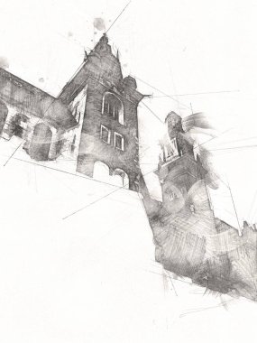 Eski şehir Krakow sanat illüstrasyonları antika