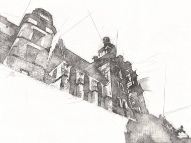 Eski şehir Krakow sanat illüstrasyonları antika