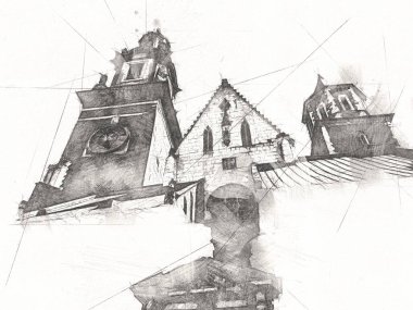 Eski şehir Krakow sanat illüstrasyonları antika