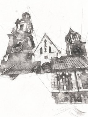 Eski şehir Krakow sanat illüstrasyonları antika