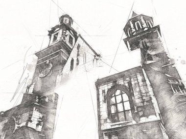 Eski şehir Krakow sanat illüstrasyonları antika
