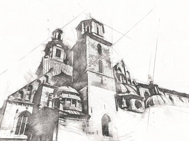 Eski şehir Krakow sanat illüstrasyonları antika