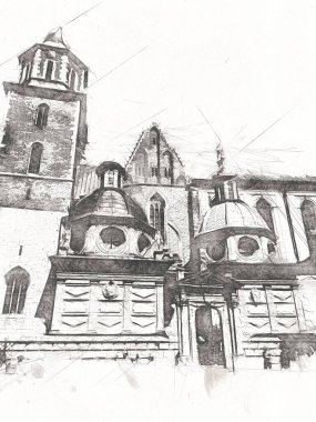 Eski şehir Krakow sanat illüstrasyonları antika