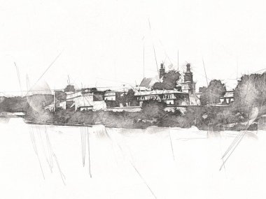 Eski şehir Krakow sanat illüstrasyonları antika