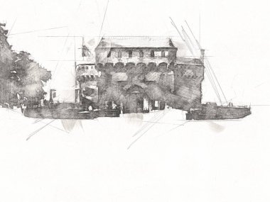 Eski şehir Krakow sanat illüstrasyonları antika