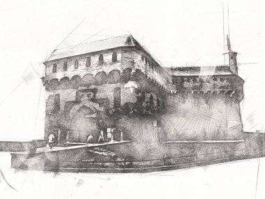 Eski şehir Krakow sanat illüstrasyonları antika
