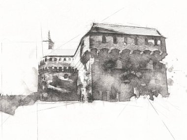 Eski şehir Krakow sanat illüstrasyonları antika