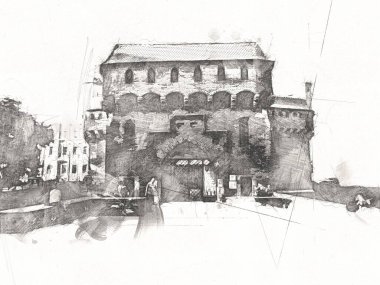 Eski şehir Krakow sanat illüstrasyonları antika