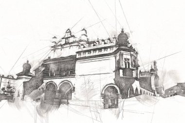 Eski şehir Krakow sanat illüstrasyonları antika