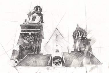 Eski şehir Krakow sanat illüstrasyonları antika