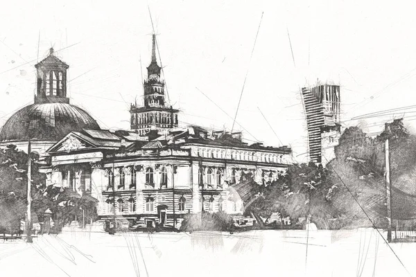 Warsaw cityscape exterior art drawing sketch illustration