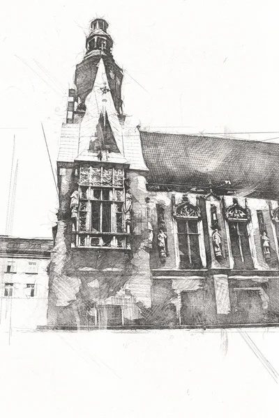 Wroclaw Stad Polen Retro Vintage Kunst Tekening Schets Illustratie — Stockfoto