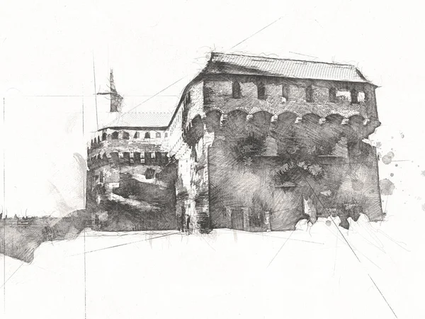Старый Город Краков Художественная Иллюстрация Ретро Винтаж — стоковое фото