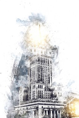 Varşova şehir manzarası dış sanat çizimi çizimi