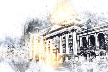 Varşova şehir manzarası dış sanat çizimi çizimi