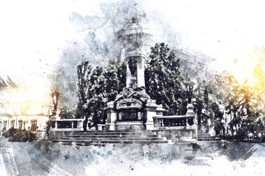 Varşova şehir manzarası dış sanat çizimi çizimi