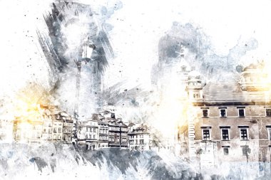 Varşova şehir manzarası dış sanat çizimi çizimi