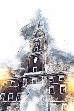 Varşova şehir manzarası dış sanat çizimi çizimi