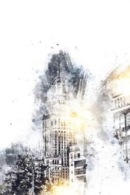 Varşova şehir manzarası dış sanat çizimi çizimi