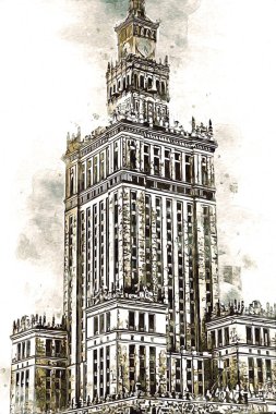 Varşova şehir manzarası dış sanat çizimi çizimi